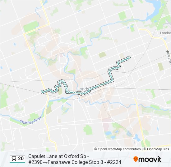 Plan de la ligne 20 de bus