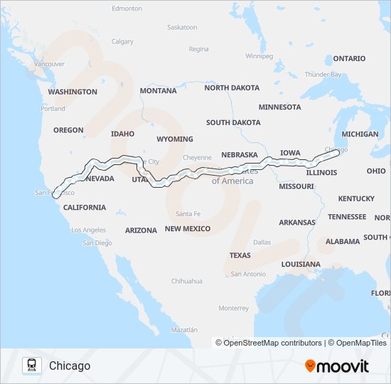 CALIFORNIA ZEPHYR train Line Map