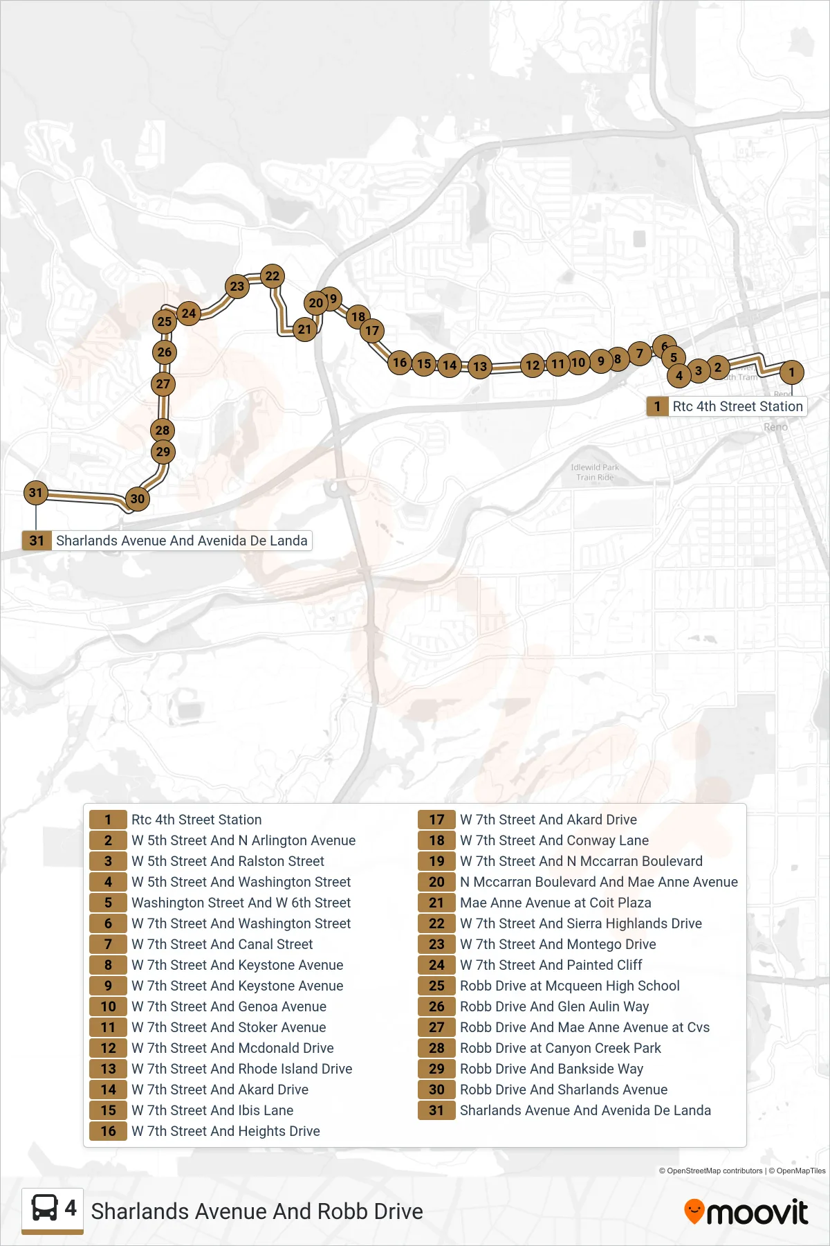 4 bus Line (Sharlands Avenue And Robb Drive) route and stops on a map