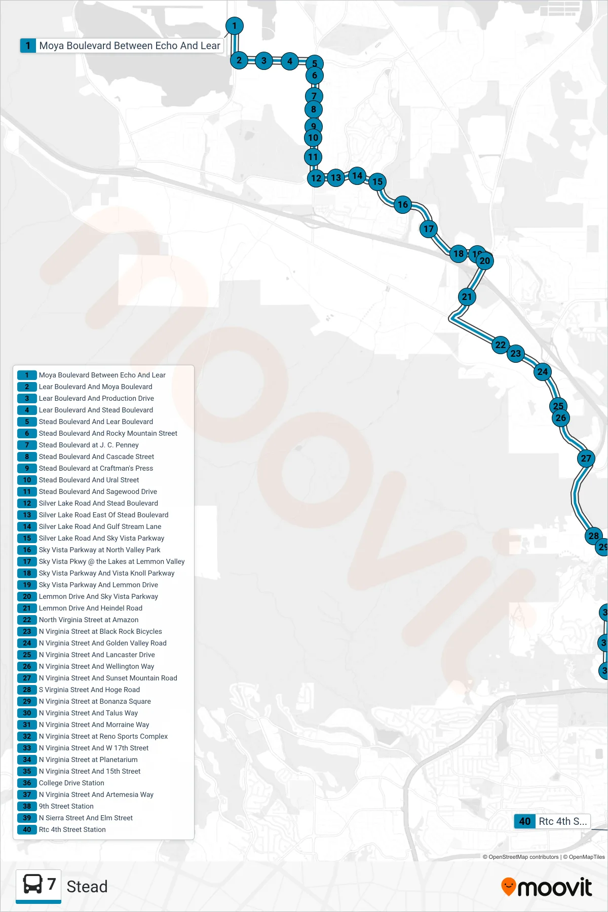 7 bus Line (Rtc 4th Street Station) route and stops on a map