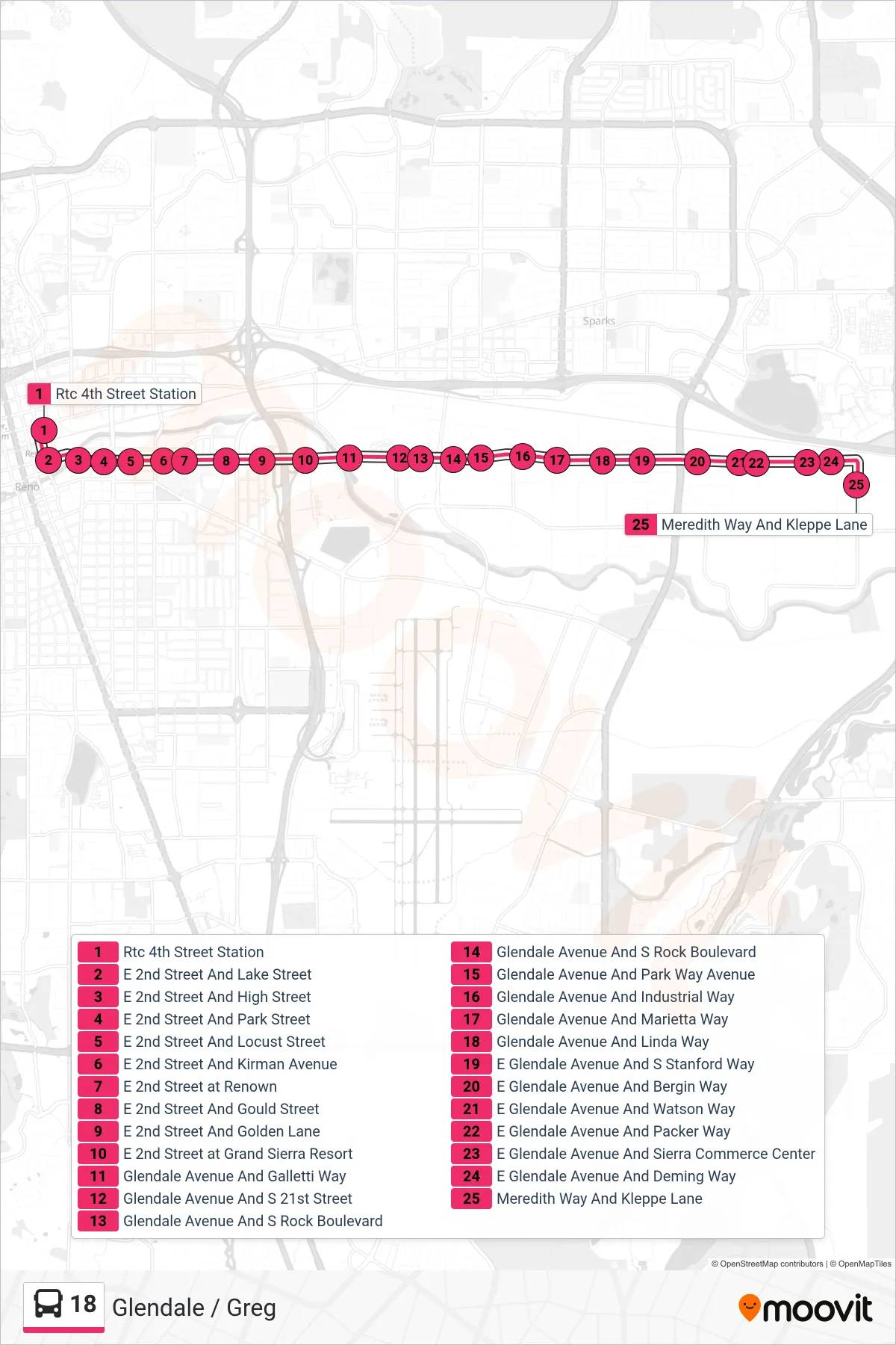 18 bus Line (Meredith Way And Kleppe Lane) route and stops on a map