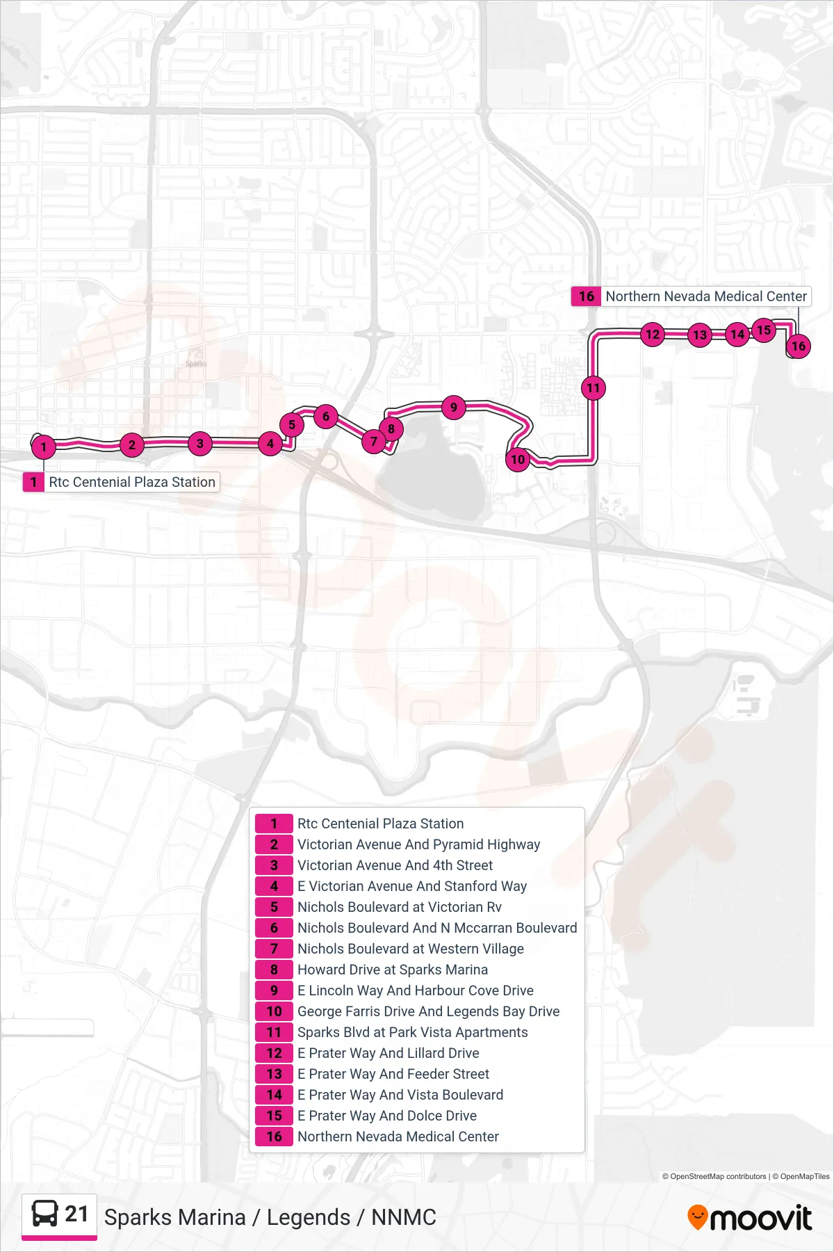 21 bus Line (Lillard Drive And Prater Way) route and stops on a map