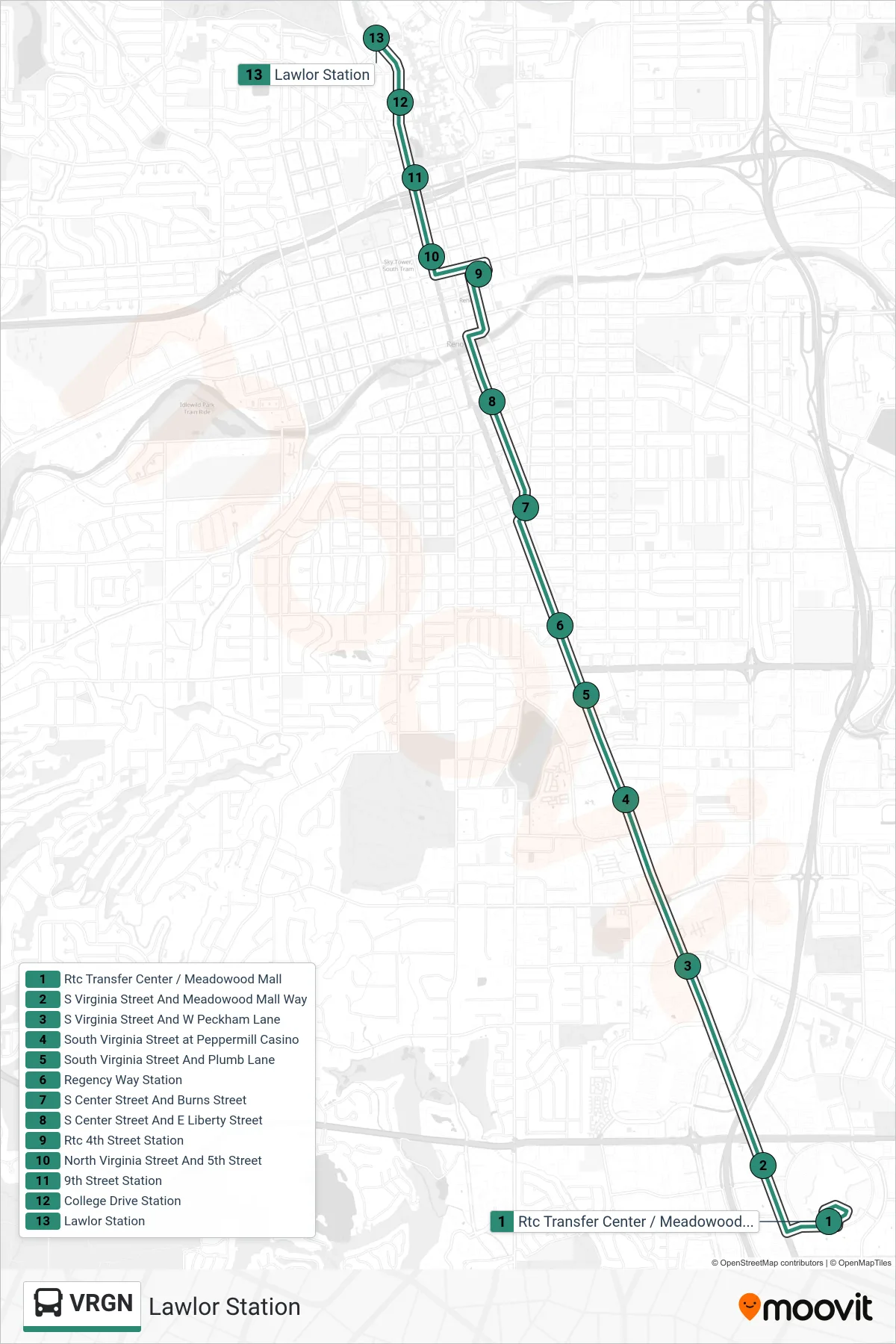 VRGN bus Line (Lawlor Station) route and stops on a map
