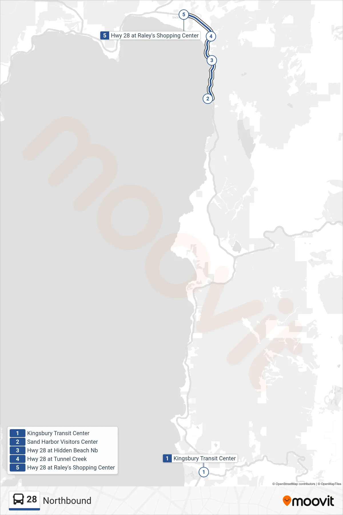 28 bus Line (Northbound) route and stops on a map