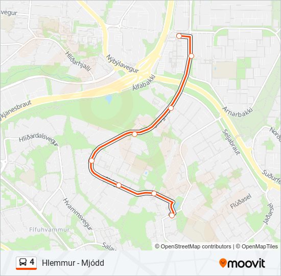 Mapa linii autobus 4