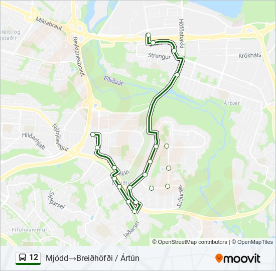 Mapa linii autobus 12