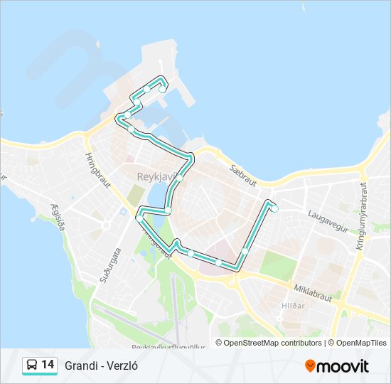Mapa linii autobus 14