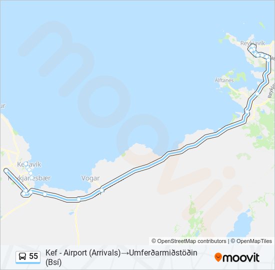 Mapa linii autobus 55