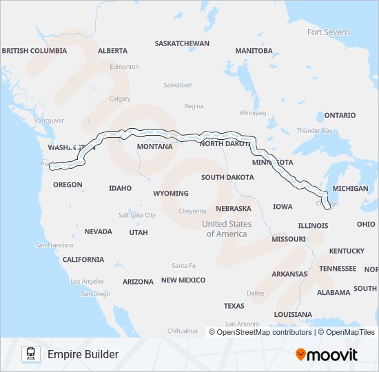 EMPIRE BUILDER Train Line Map