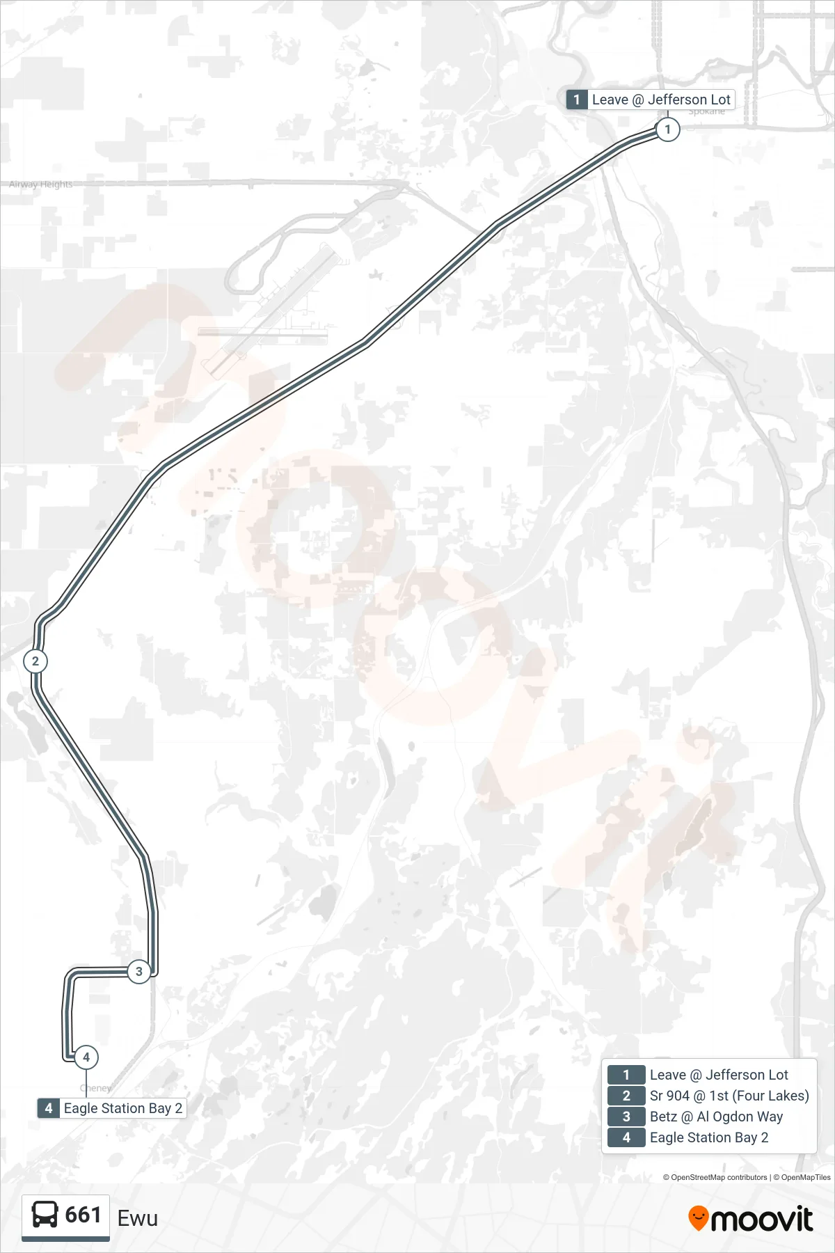 661 bus Line (Ewu) route and stops on a map