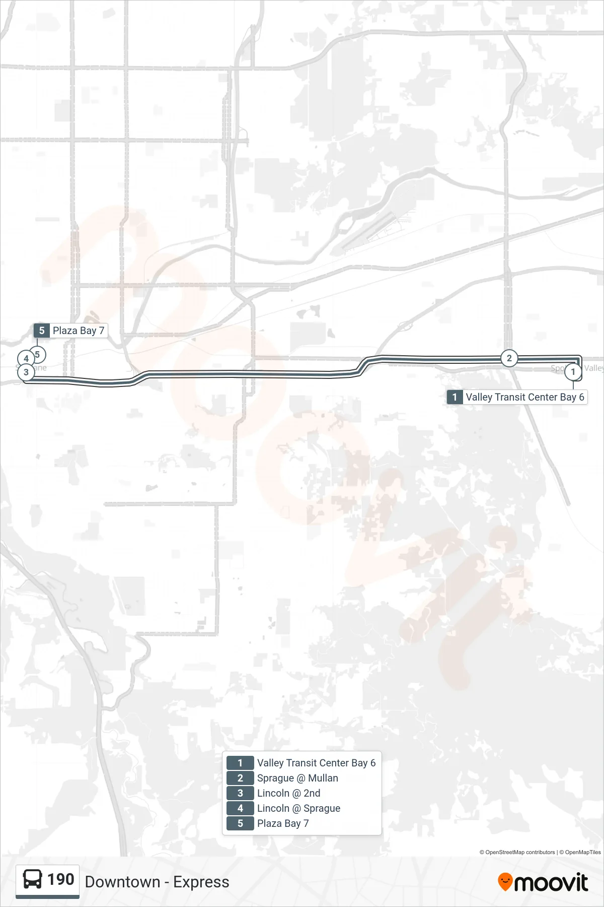 190 bus Line (Downtown - Express) route and stops on a map