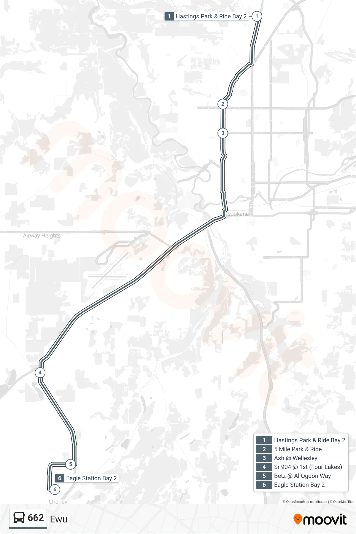 662 bus Line (Ewu) route and stops on a map
