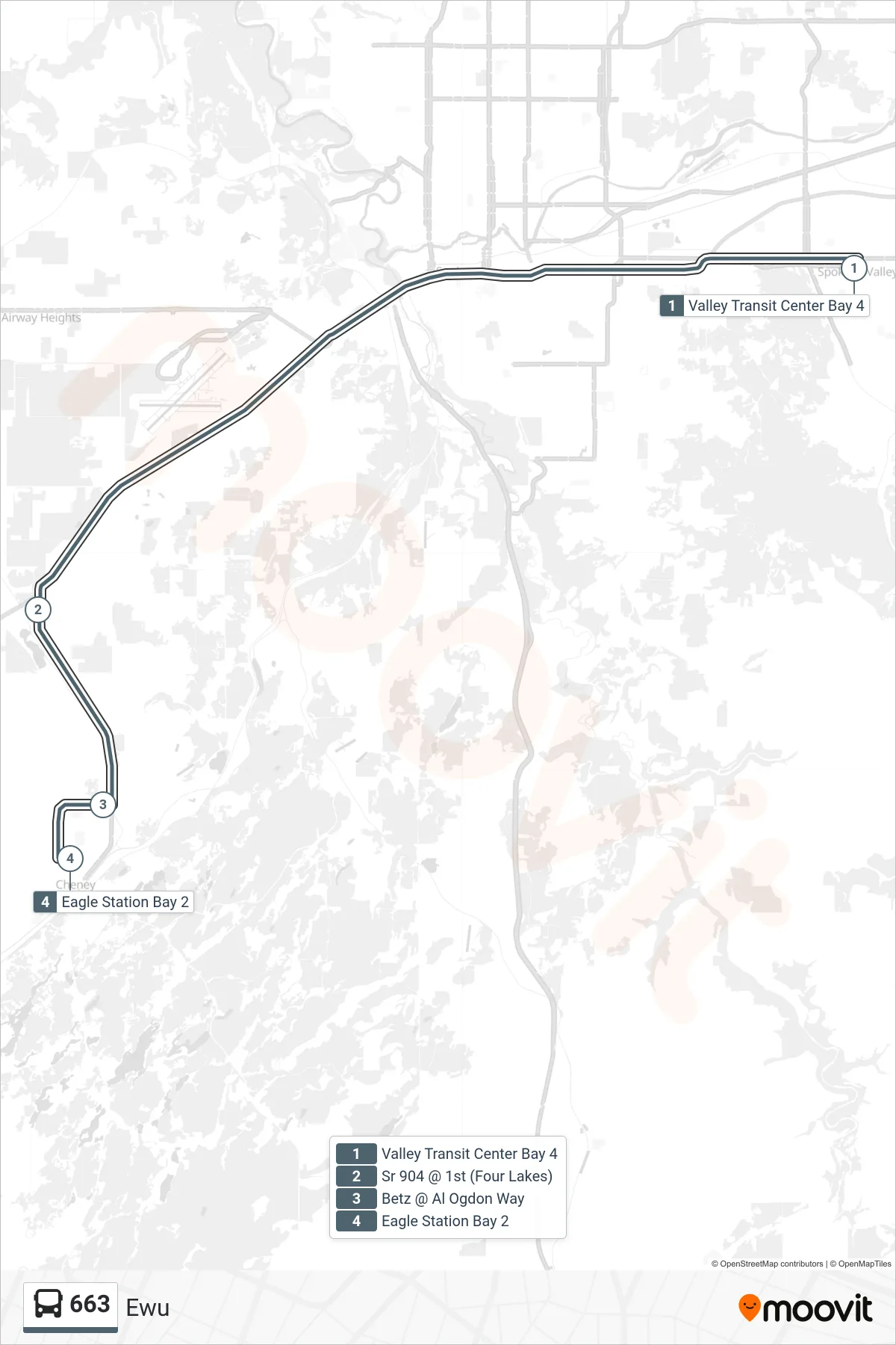 663 bus Line (Ewu) route and stops on a map