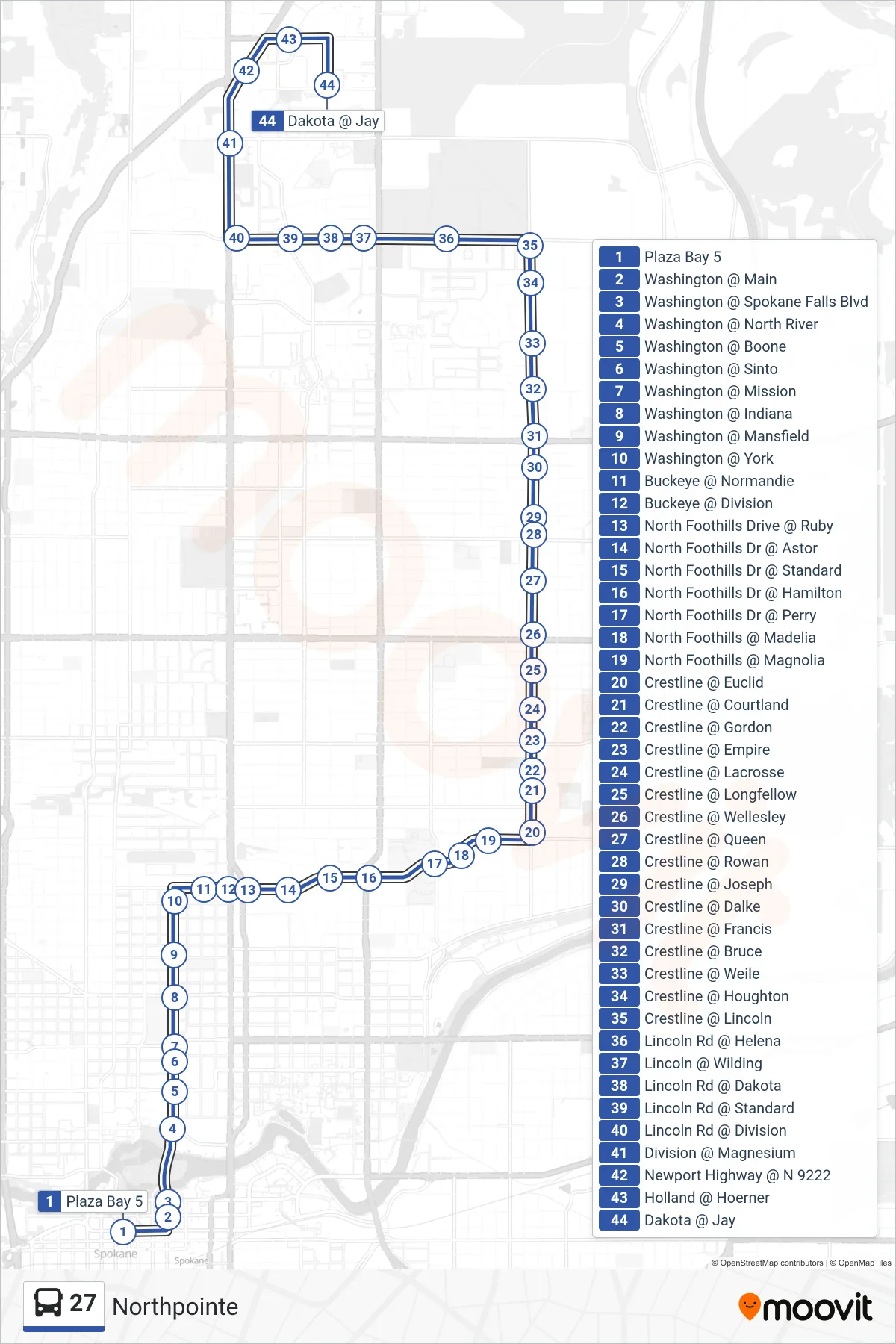 27 bus Line (Northpointe) route and stops on a map