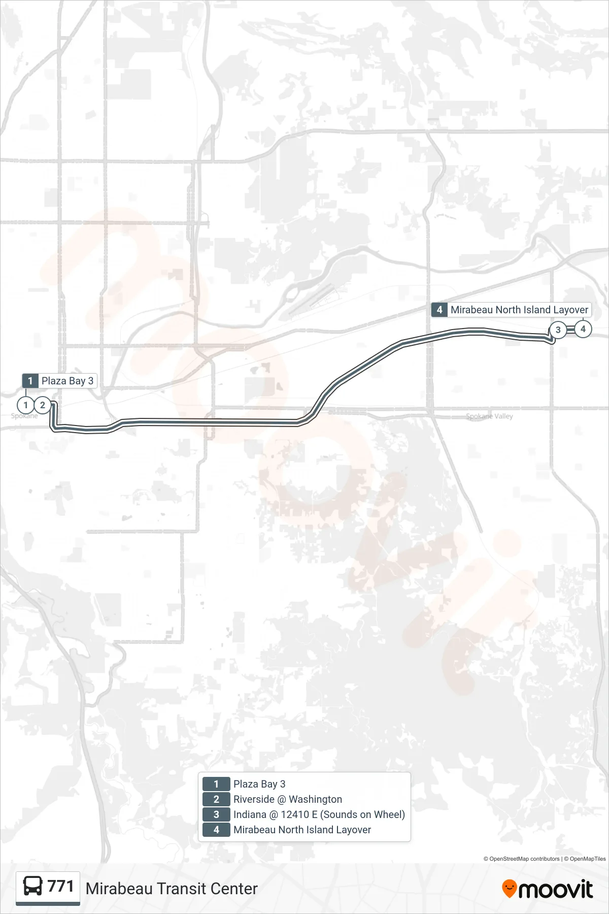 771 bus Line (Mirabeau Transit Center) route and stops on a map