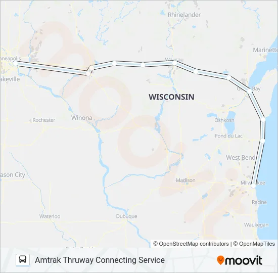 AMTRAK THRUWAY CONNECTING SERVICE Bus Line Map