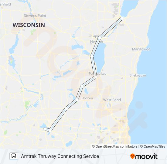 AMTRAK THRUWAY CONNECTING SERVICE Bus Line Map