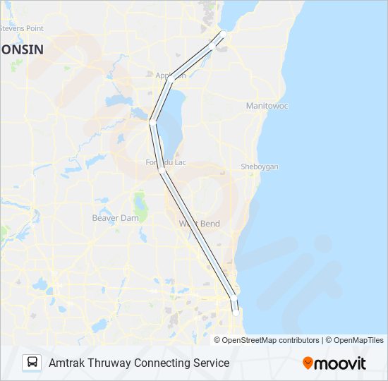 AMTRAK THRUWAY CONNECTING SERVICE bus Line Map