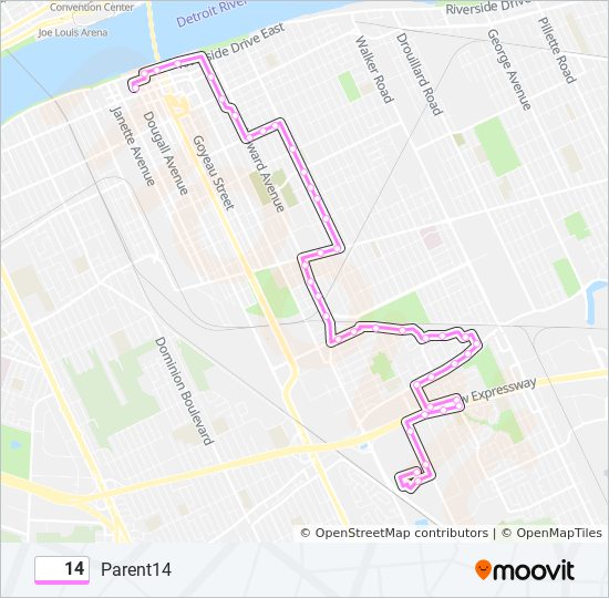 Plan de la ligne 14 de bus