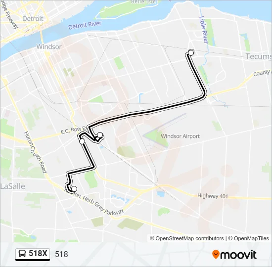 518X Bus Line Map