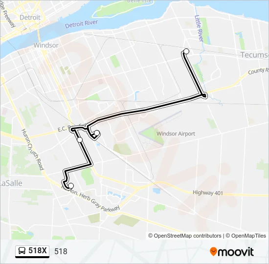 518X Bus Line Map