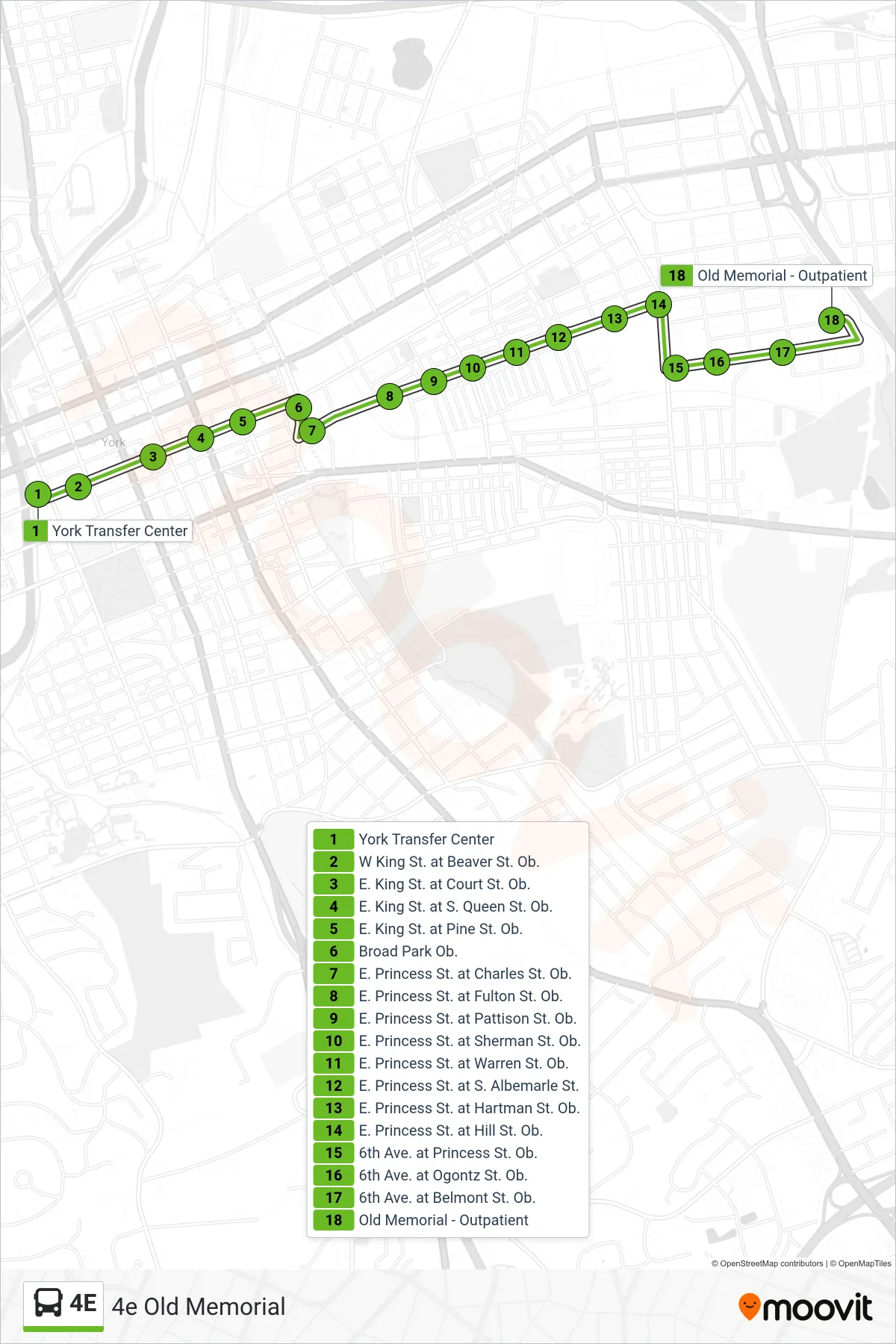 4E bus Line (4e Old Memorial) route and stops on a map
