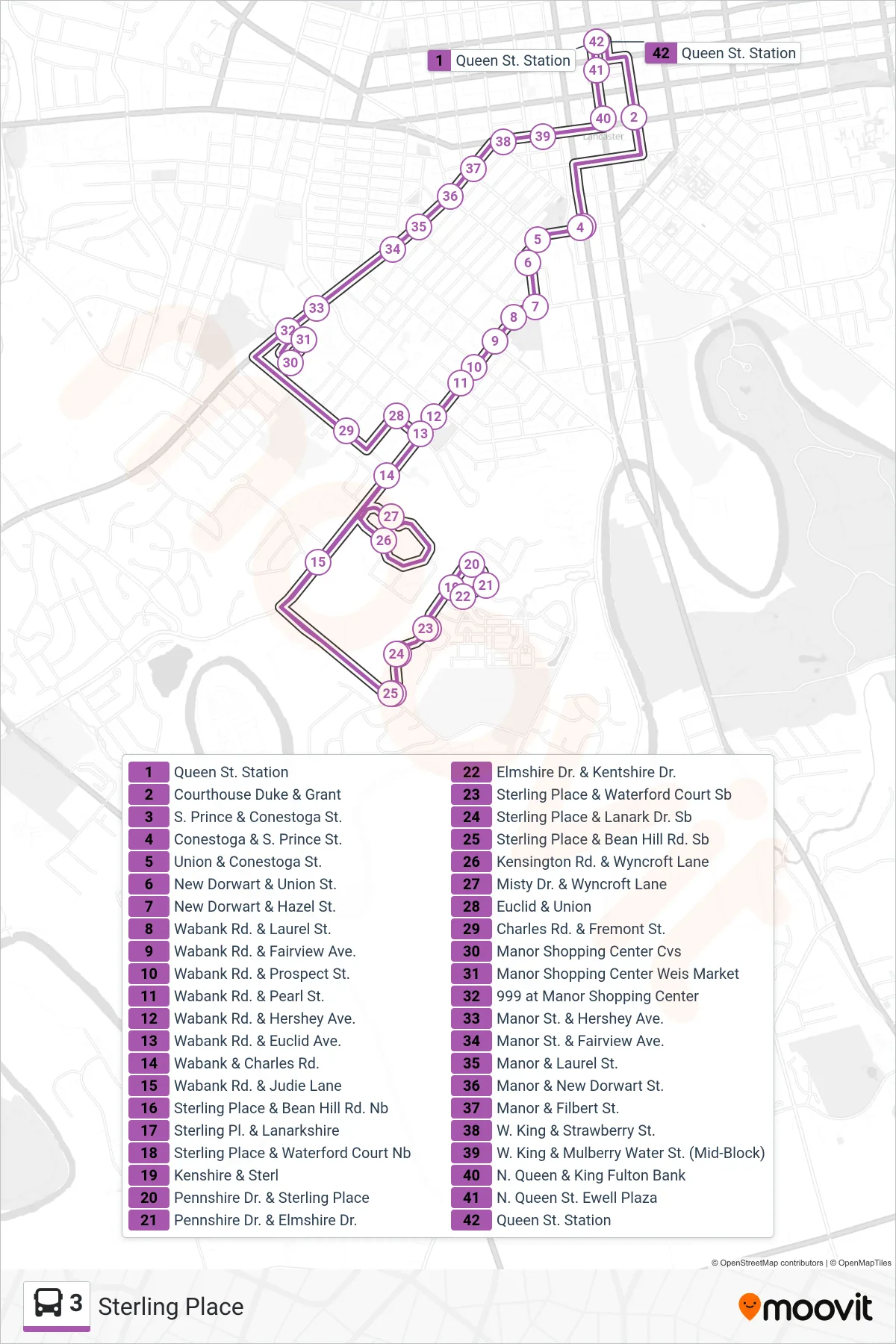 3 bus Line (Sterling Place) route and stops on a map