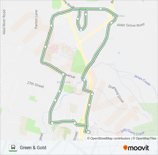 GREEN & GOLD bus Line Map
