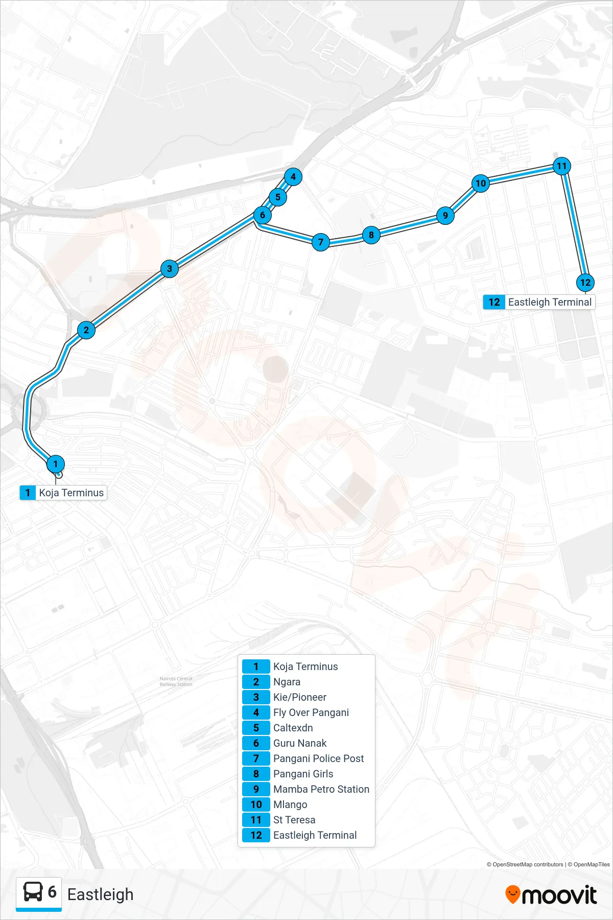 6 bus Line (Eastleigh) route and stops on a map