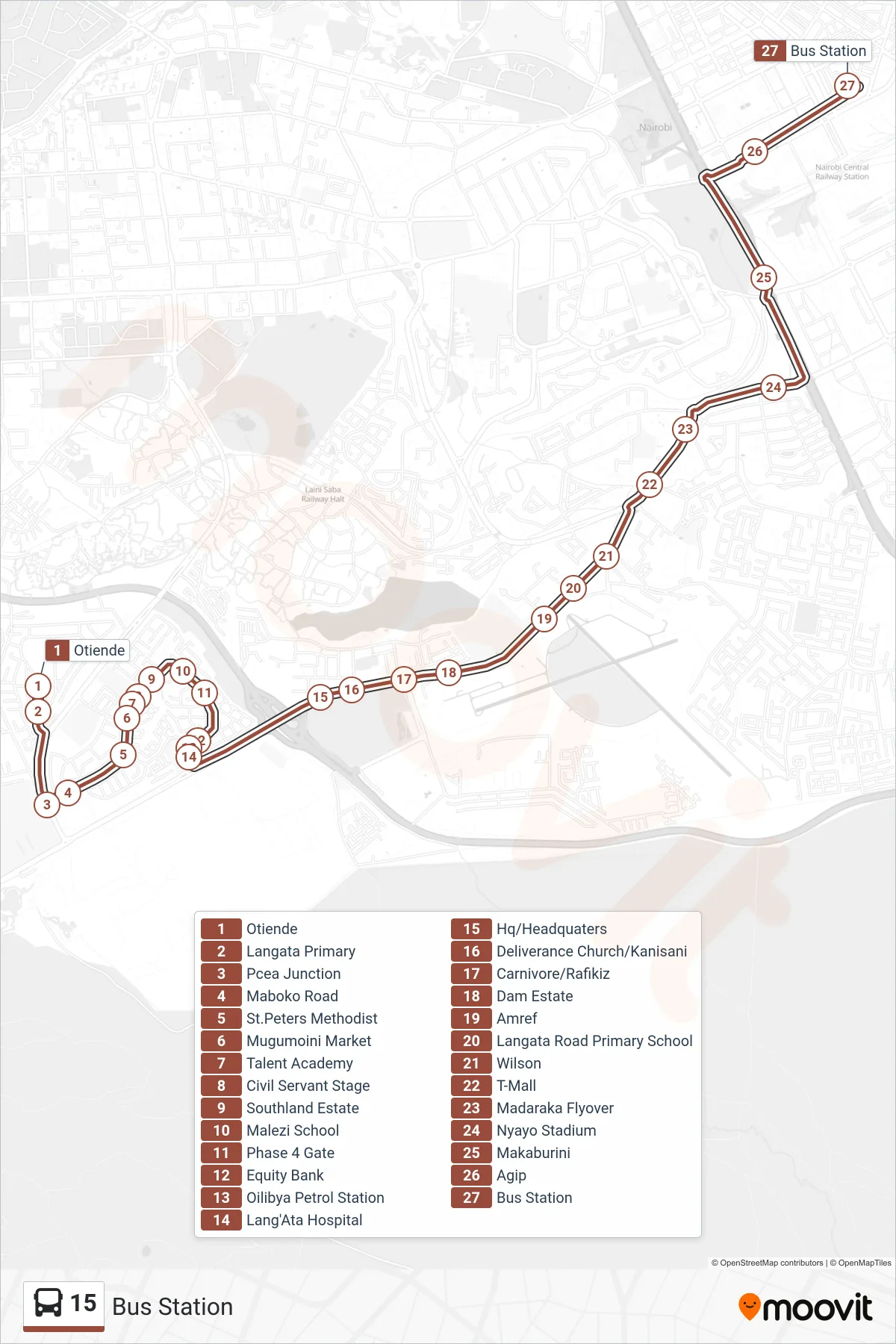 15 bus Line (Bus Station) route and stops on a map
