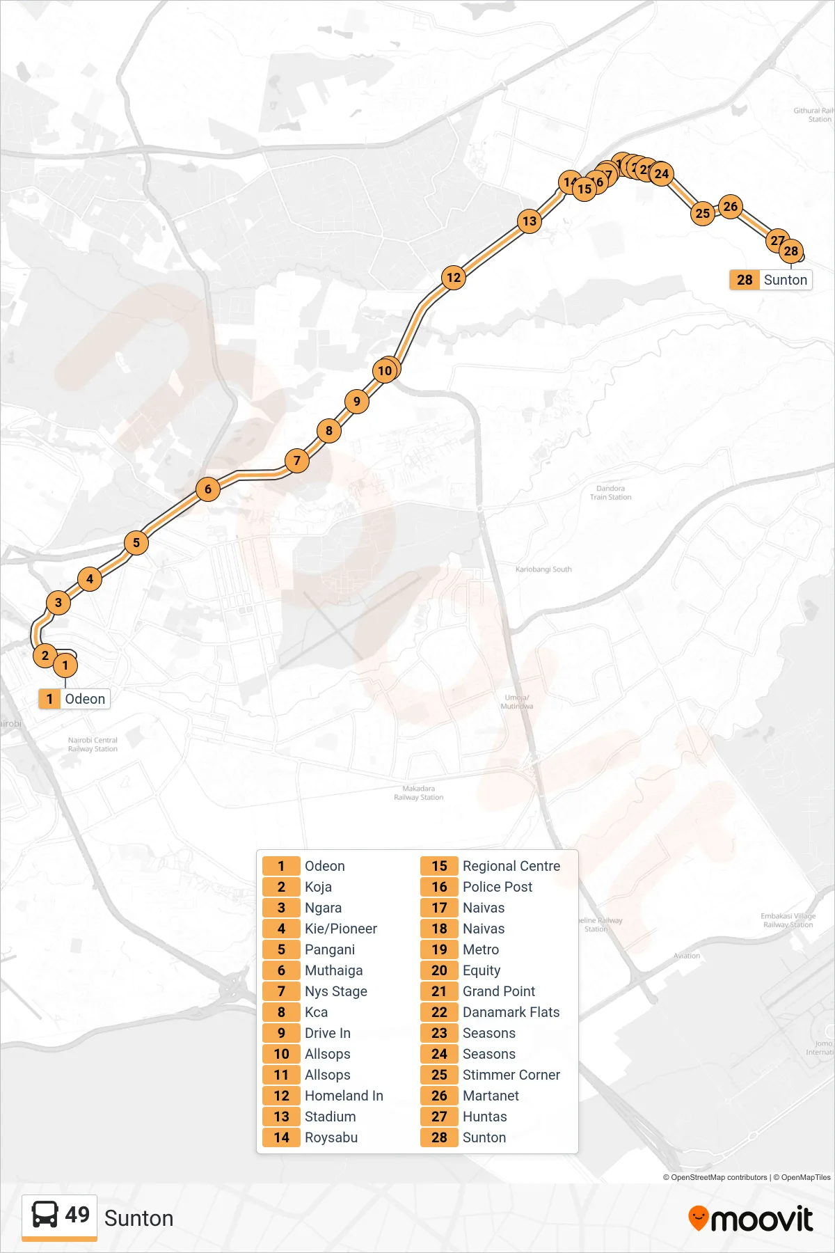 49 bus Line (Sunton) route and stops on a map