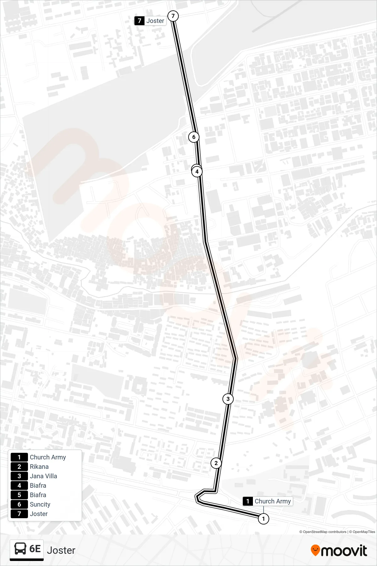 6E bus Line (Joster) route and stops on a map