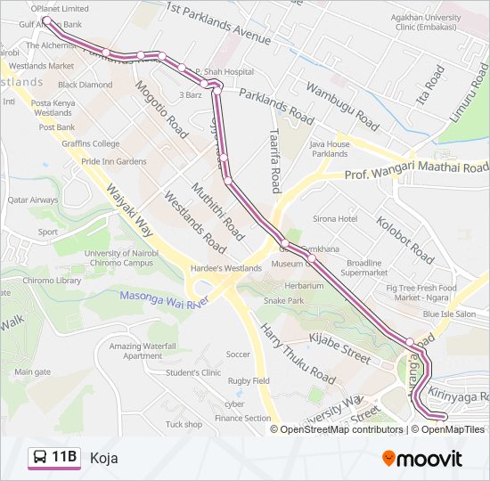 11B bus Line Map