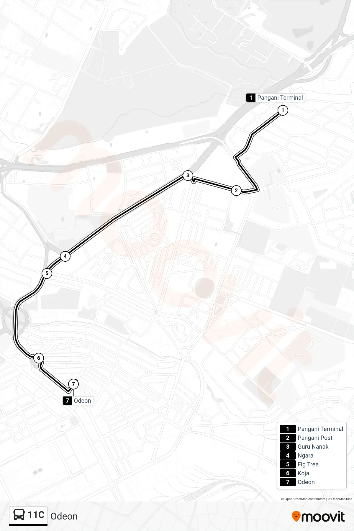 11C bus Line (Odeon) route and stops on a map