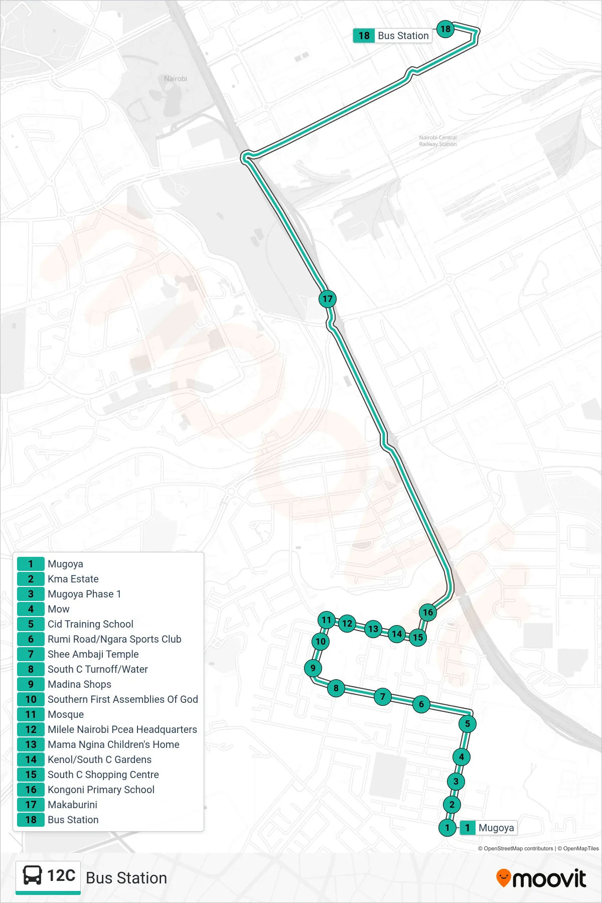 12C bus Line (Bus Station) route and stops on a map