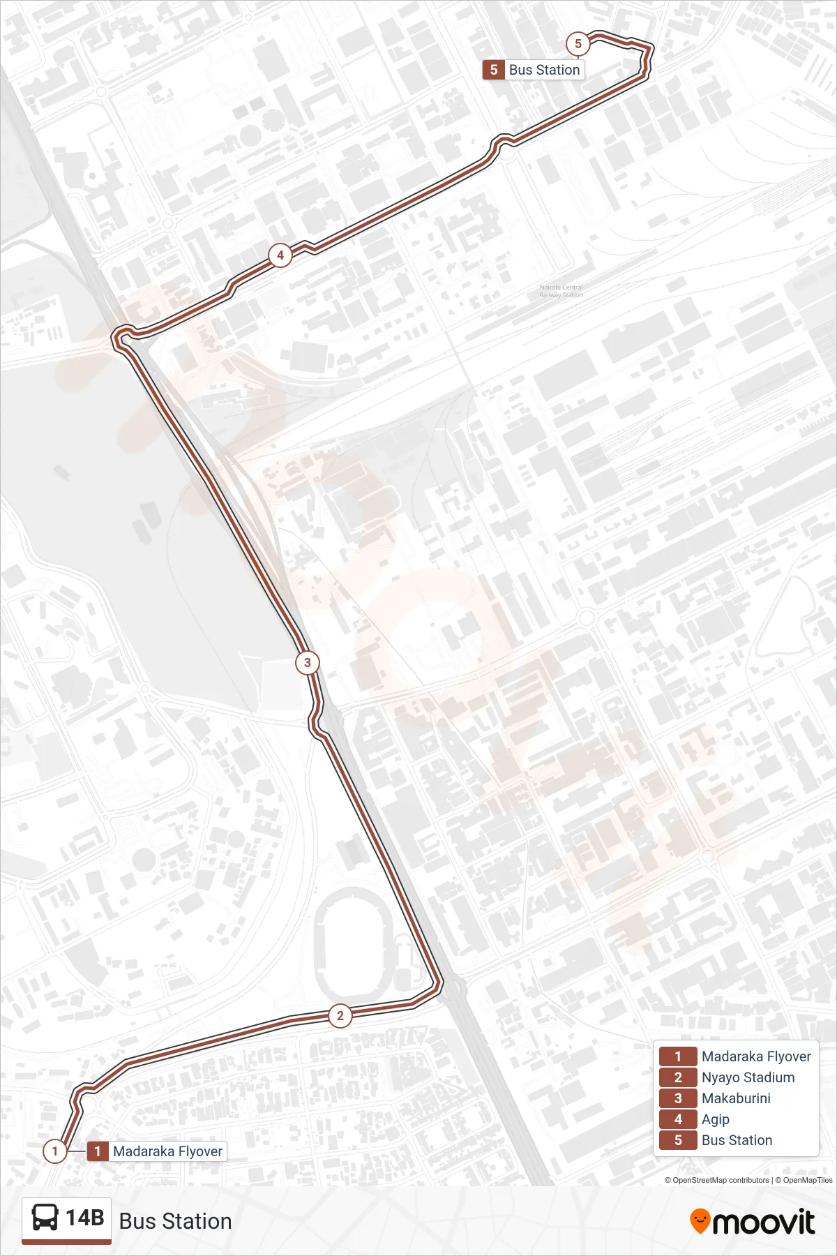 14B bus Line (Bus Station) route and stops on a map