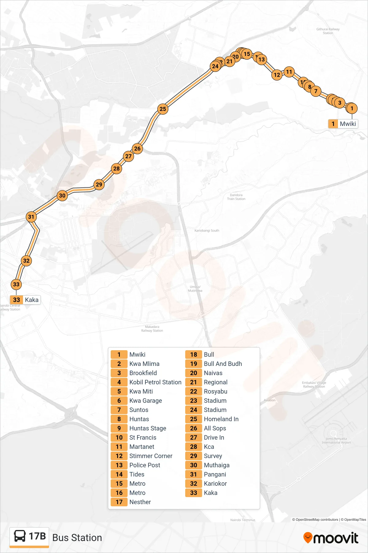 17B bus Line (Bus Station) route and stops on a map
