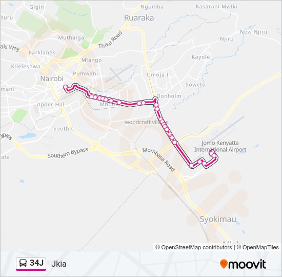 34J bus Line Map