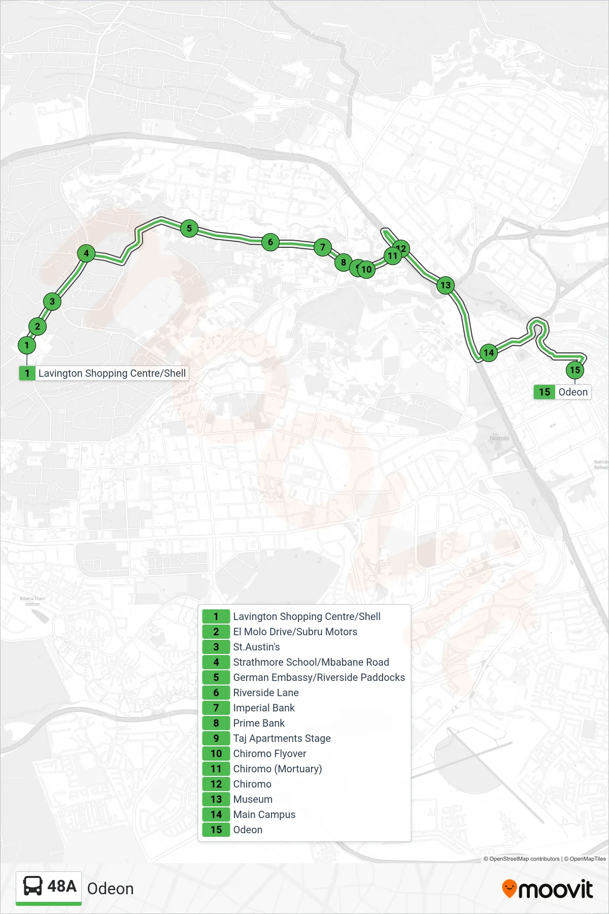48A bus Line (Odeon) route and stops on a map