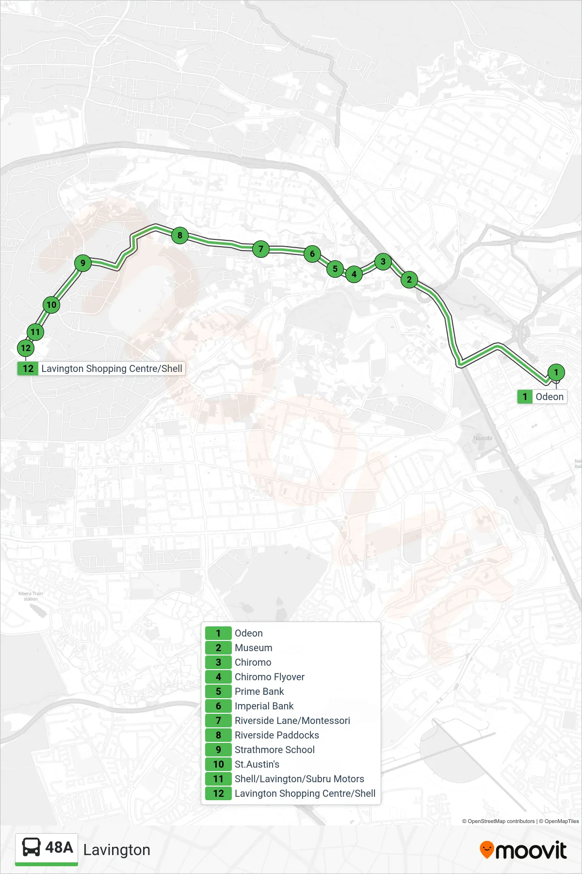 48A bus Line (Lavington) route and stops on a map
