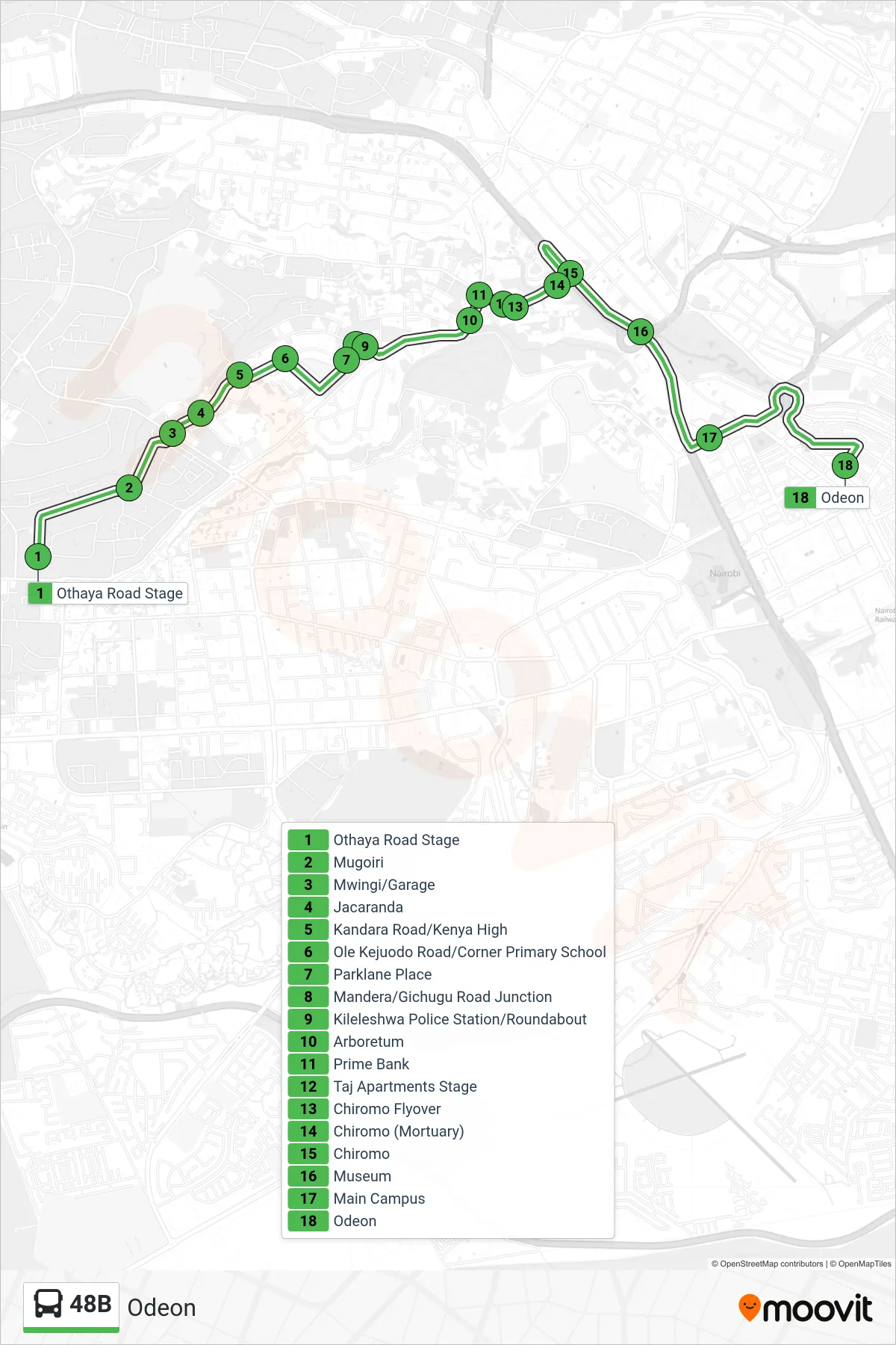48B bus Line (Odeon) route and stops on a map