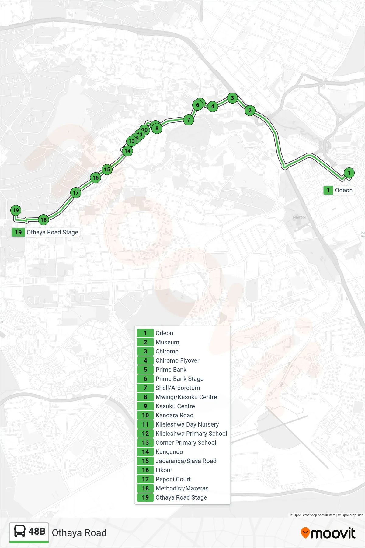 48B bus Line (Othaya Road) route and stops on a map