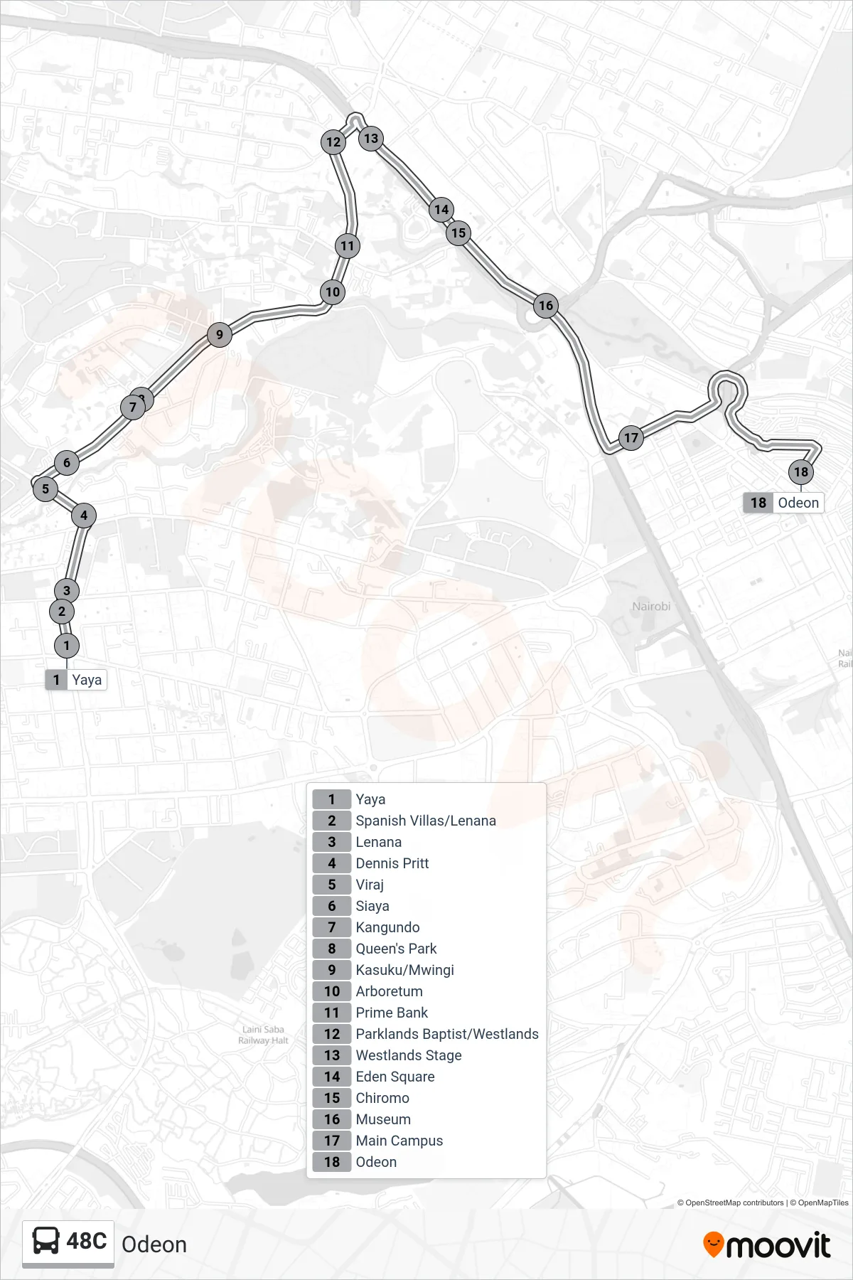 48C bus Line (Odeon) route and stops on a map