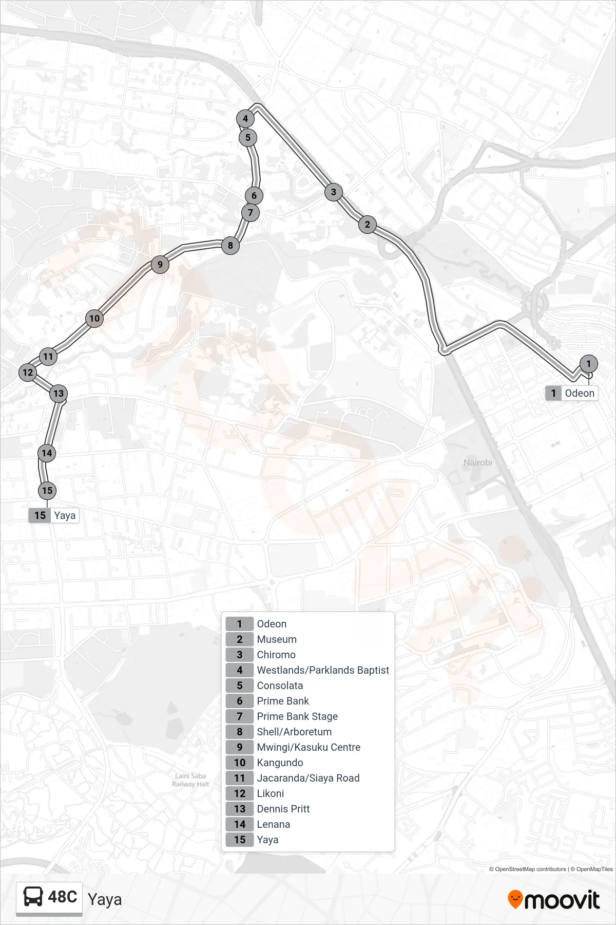 48C bus Line (Yaya) route and stops on a map