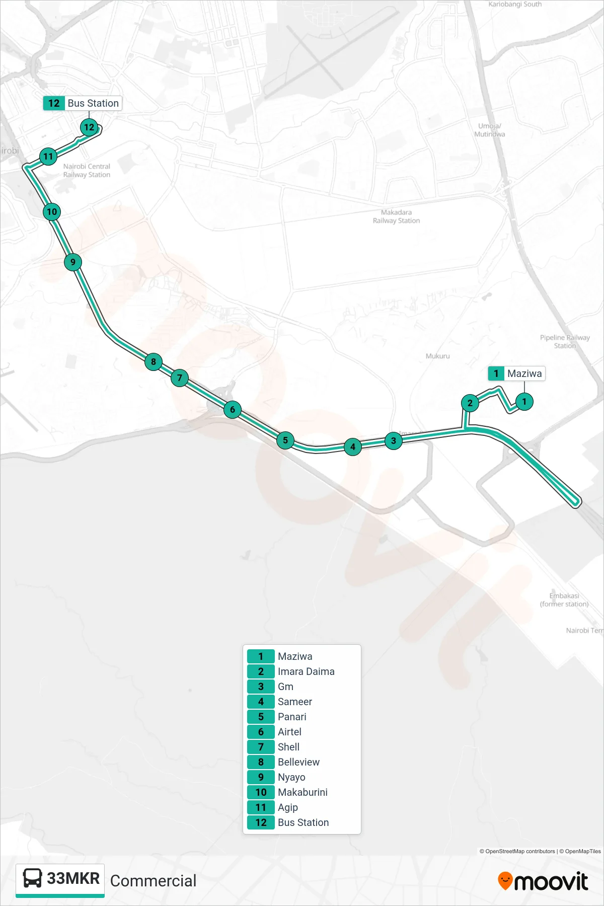 33MKR bus Line (Commercial) route and stops on a map