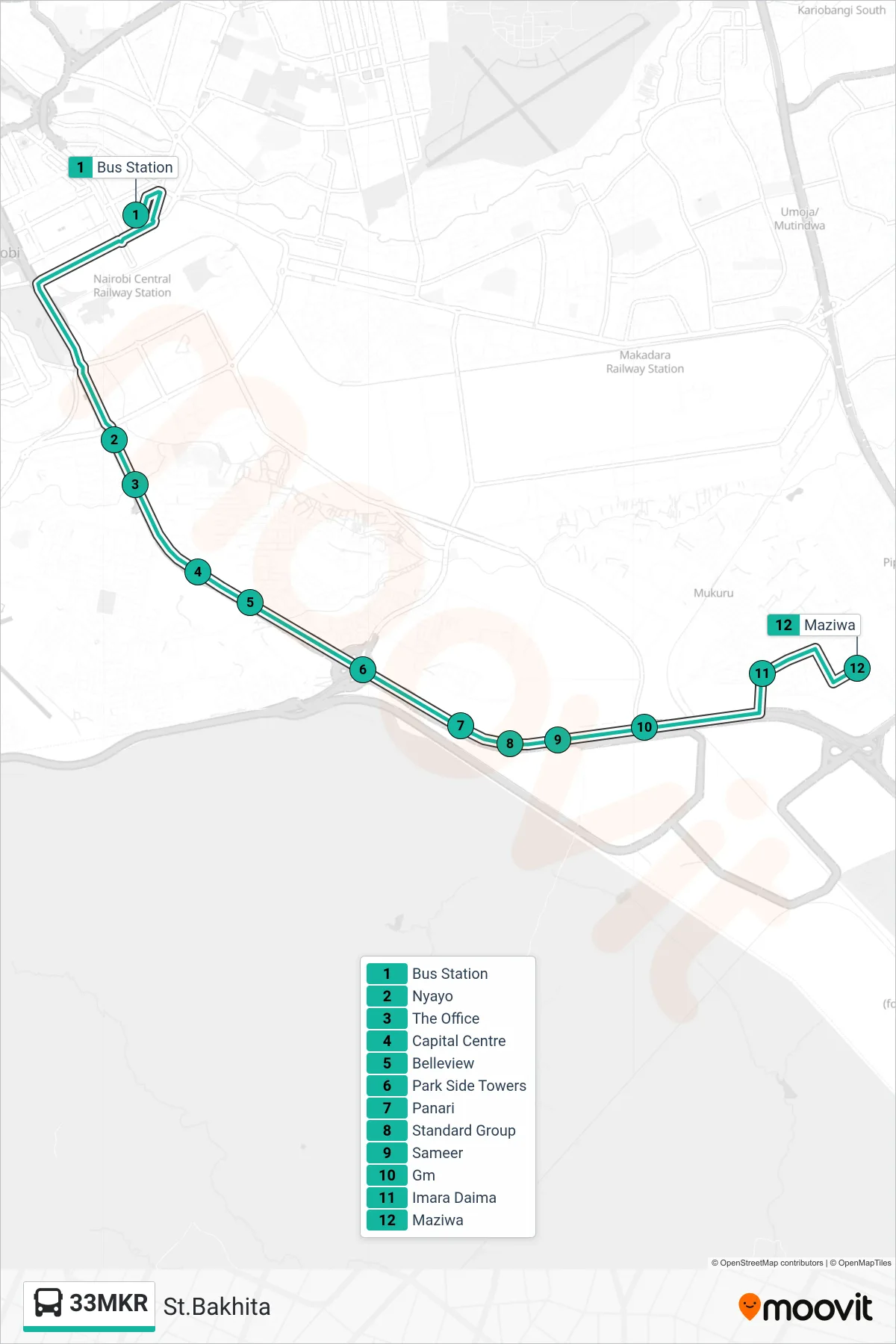 33MKR bus Line (St.Bakhita) route and stops on a map