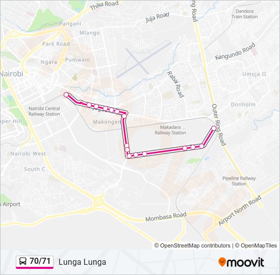 70/71 bus Line Map