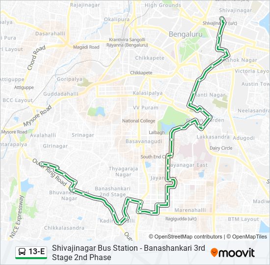 13-E bus Line Map