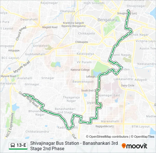 13-E Bus Line Map