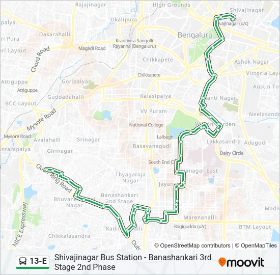 13-E Bus Line Map